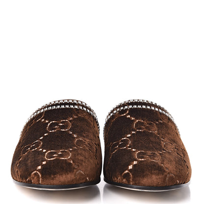 Gucci Velvet GG Monogram Crystal Womens Slippers 38.5 Brown Vintage Cocoa 2 of 8