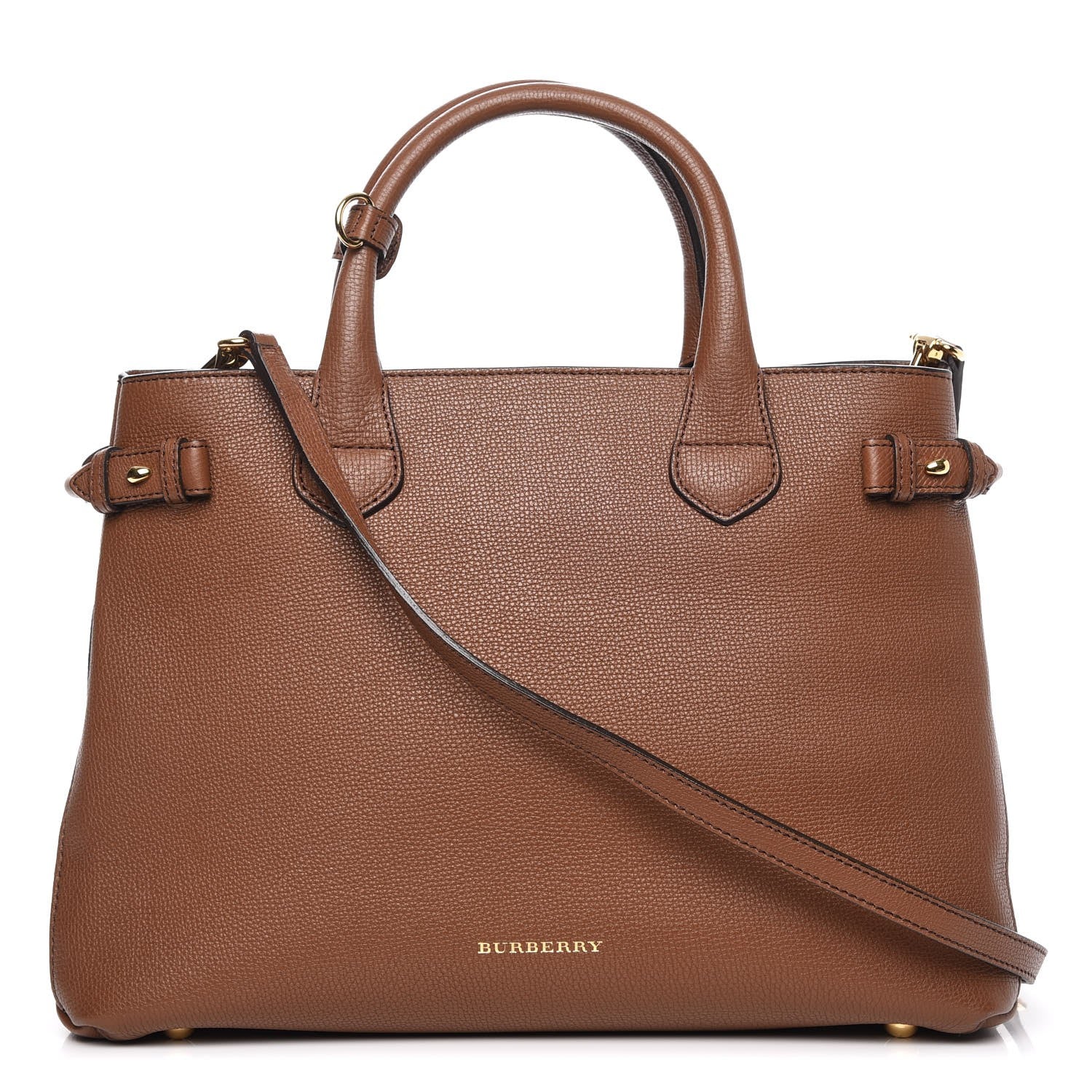 Burberry Grainy Calfskin House Check Medium Banner Tote Tan 1 of 9