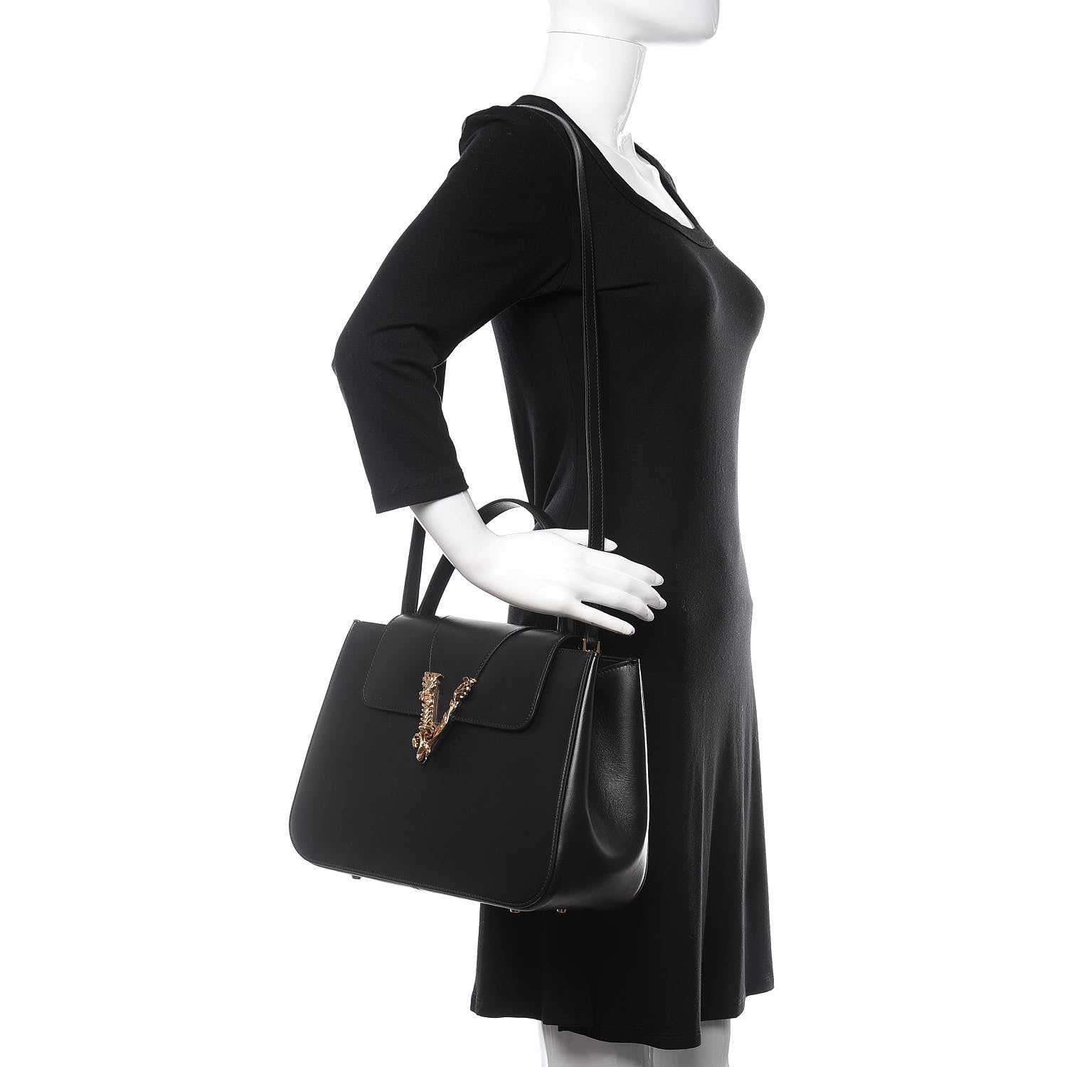 Versace Vitello Barocco Virtus Small Top Handle Shoulder Bag Black 2 of 9