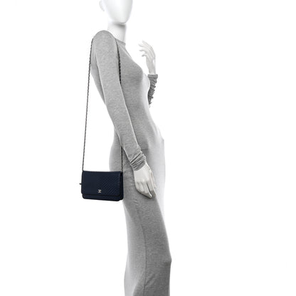 Chanel Caviar Chevron Quilted Wallet On Chain WOC Navy 2 of 13