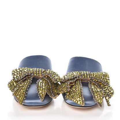 Gucci Silk Satin Crystal Embellished Bow Mules 40.5 Carta Zucchero 2 of 11