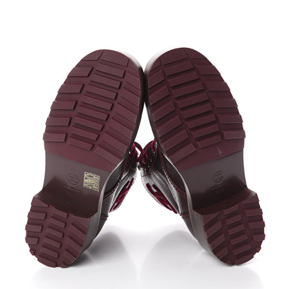 Chanel Calfskin Velvet Pearl Combat Short Boots 39.5 Burgundy 5 of 7