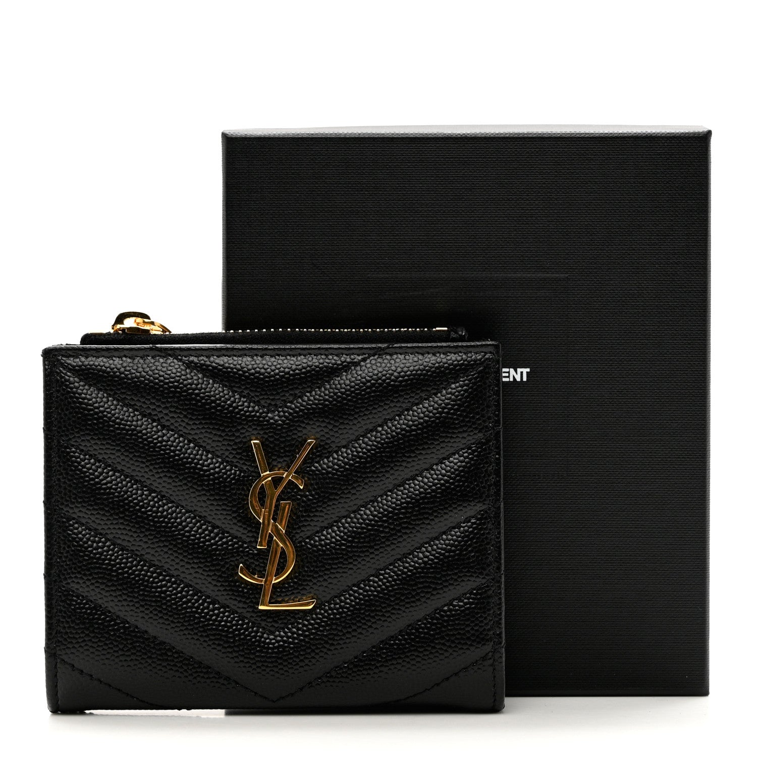 Saint Laurent Grain De Poudre Matelasse Chevron Monogram Zipped Card Case Black 7 of 7