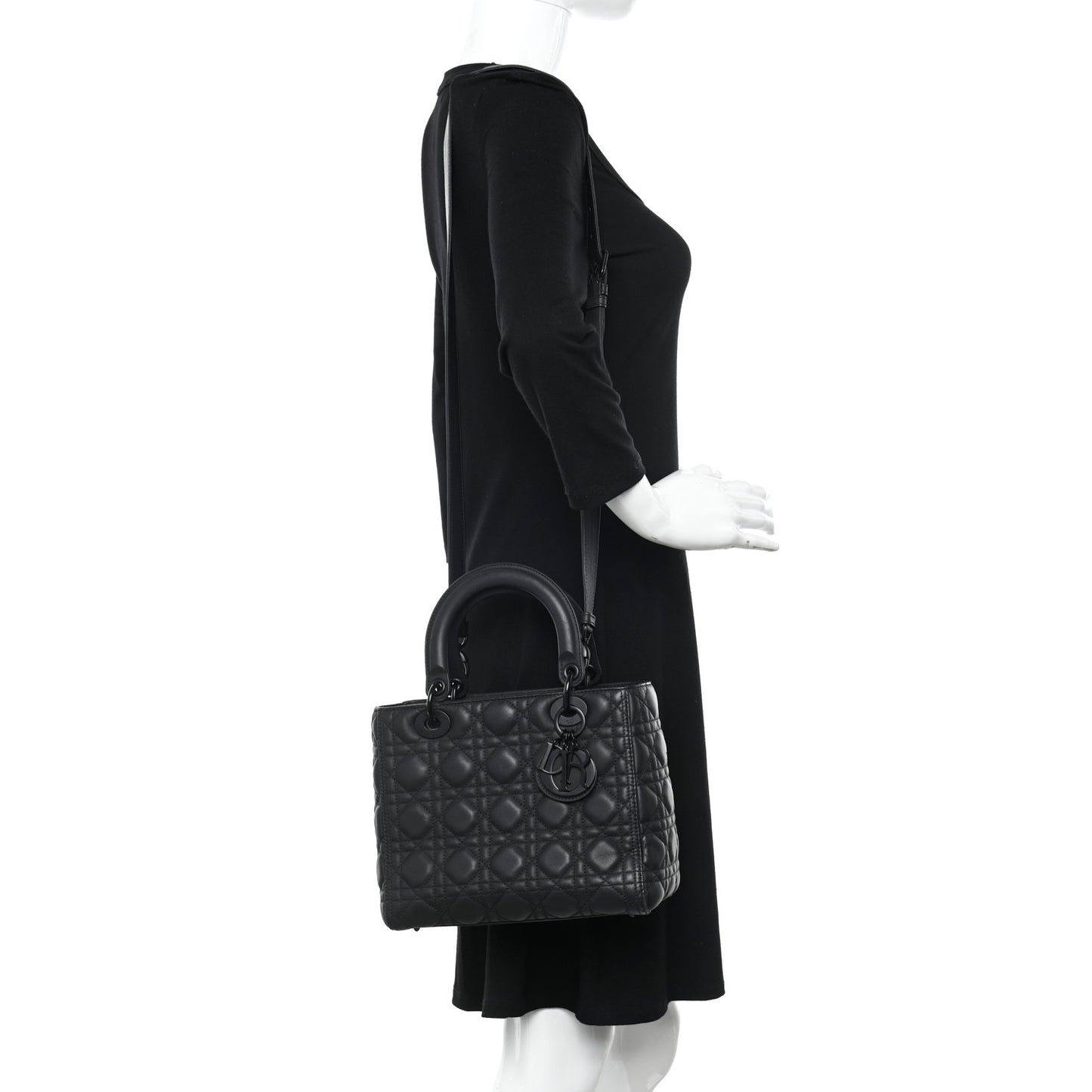 Ultra Matte Calfskin Cannage Medium Lady Dior Black