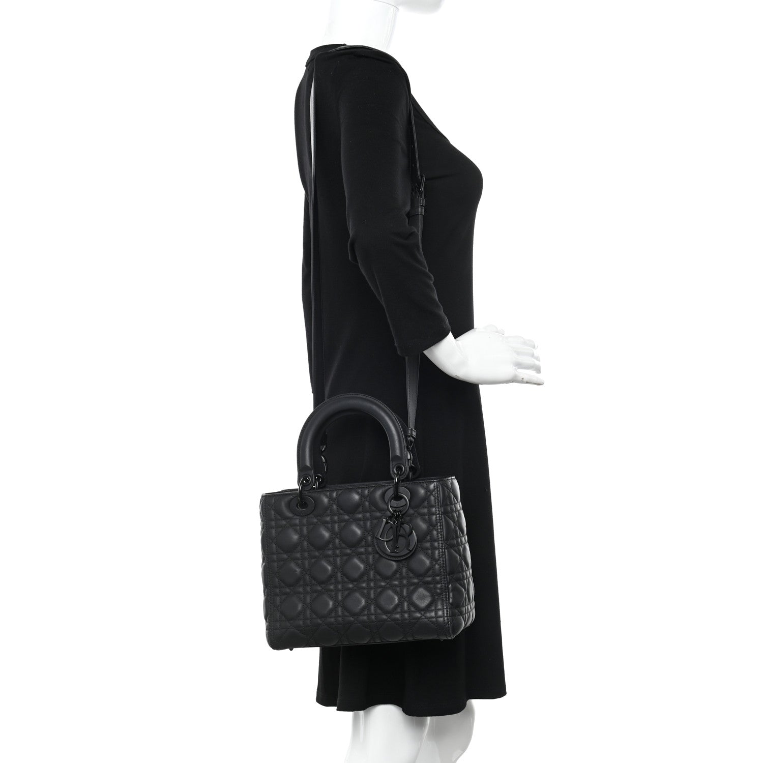 Christian Dior Ultra Matte Calfskin Cannage Medium Lady Dior Black 2 of 12