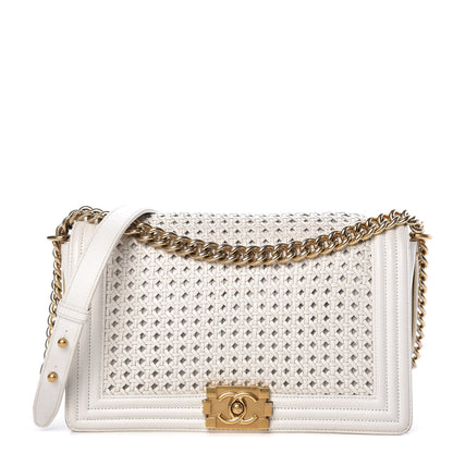 Chanel Sheepskin Braided New Medium Boy Reverso Flap White 1 of 11