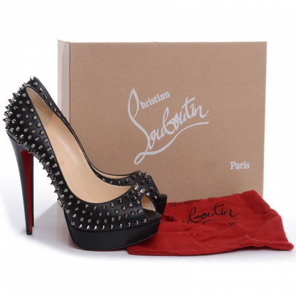 Christian Louboutin Calfskin Lady Peep Spikes VIP 150 Pumps 42 Black Silver 8 of 8