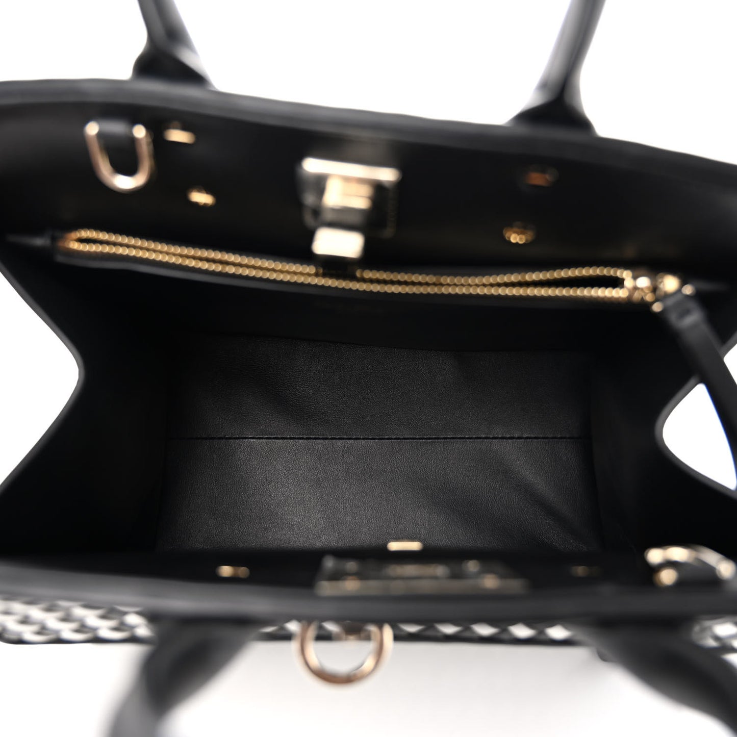 Woven Calfskin Medium Studio Top Handle Bag Black White