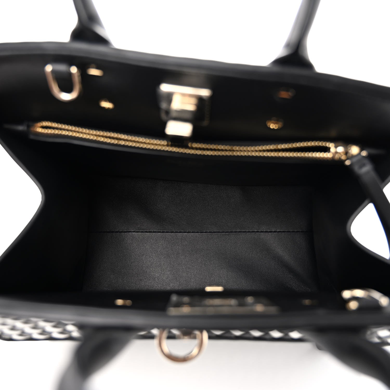 Salvatore Ferragamo Woven Calfskin Medium Studio Top Handle Bag Black White 5 of 9