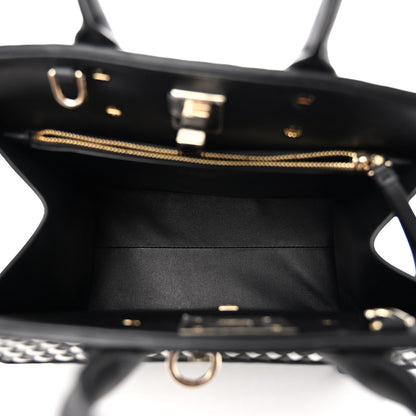 Salvatore Ferragamo Woven Calfskin Medium Studio Top Handle Bag Black White 5 of 9