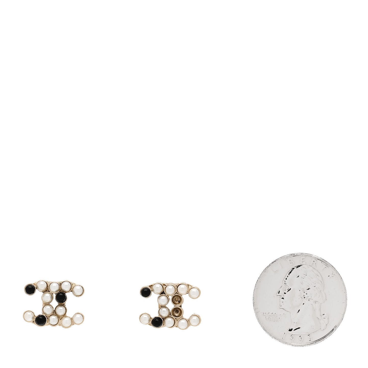 Resin Pearl CC Earrings Gold White Black