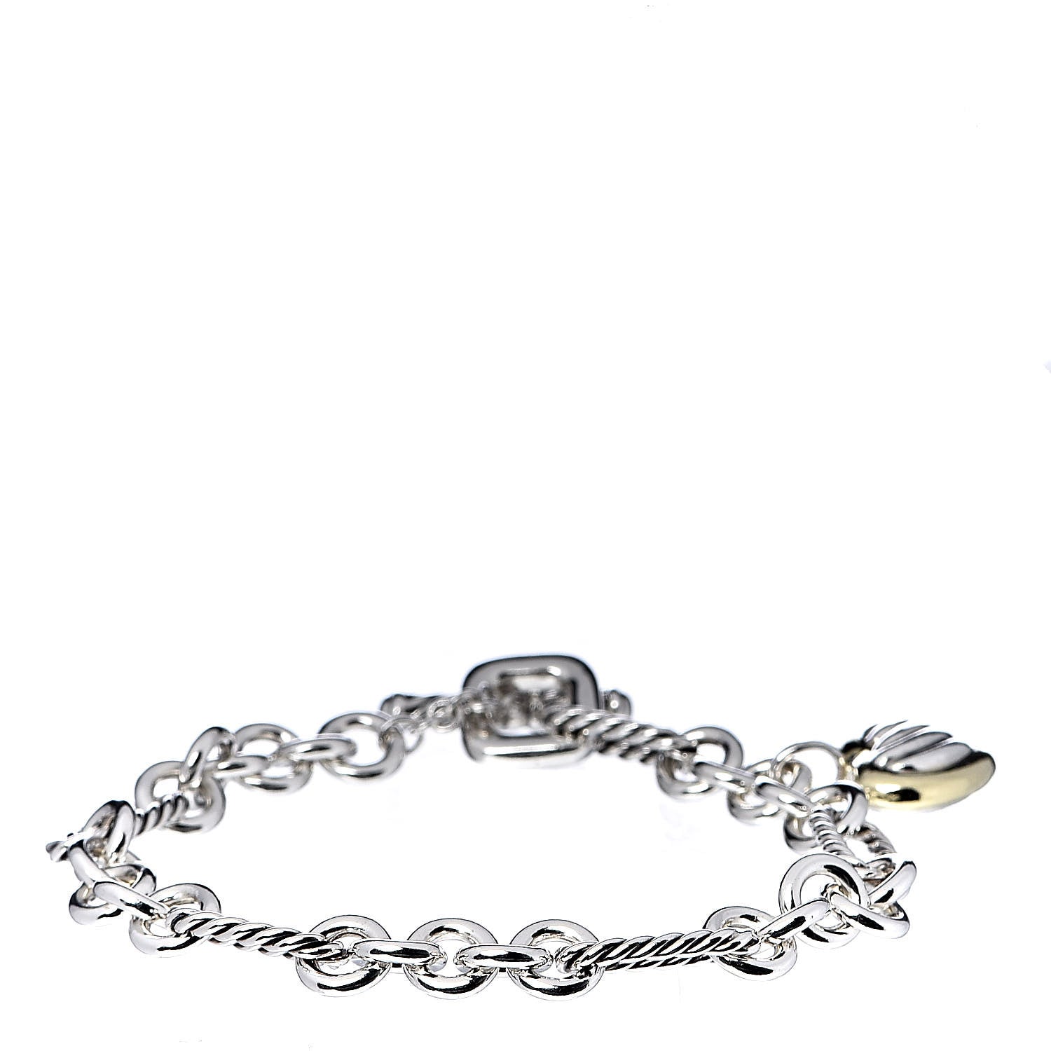 David Yurman Sterling Silver 18K Yellow Gold Cable Heart Charm Bracelet 3 of 4