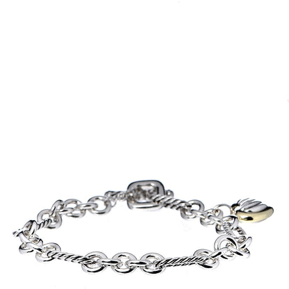 David Yurman Sterling Silver 18K Yellow Gold Cable Heart Charm Bracelet 3 of 4