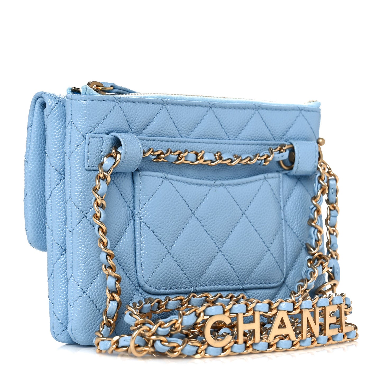 Shiny Caviar Pick Me Up Flap Belt Bag Light Blue