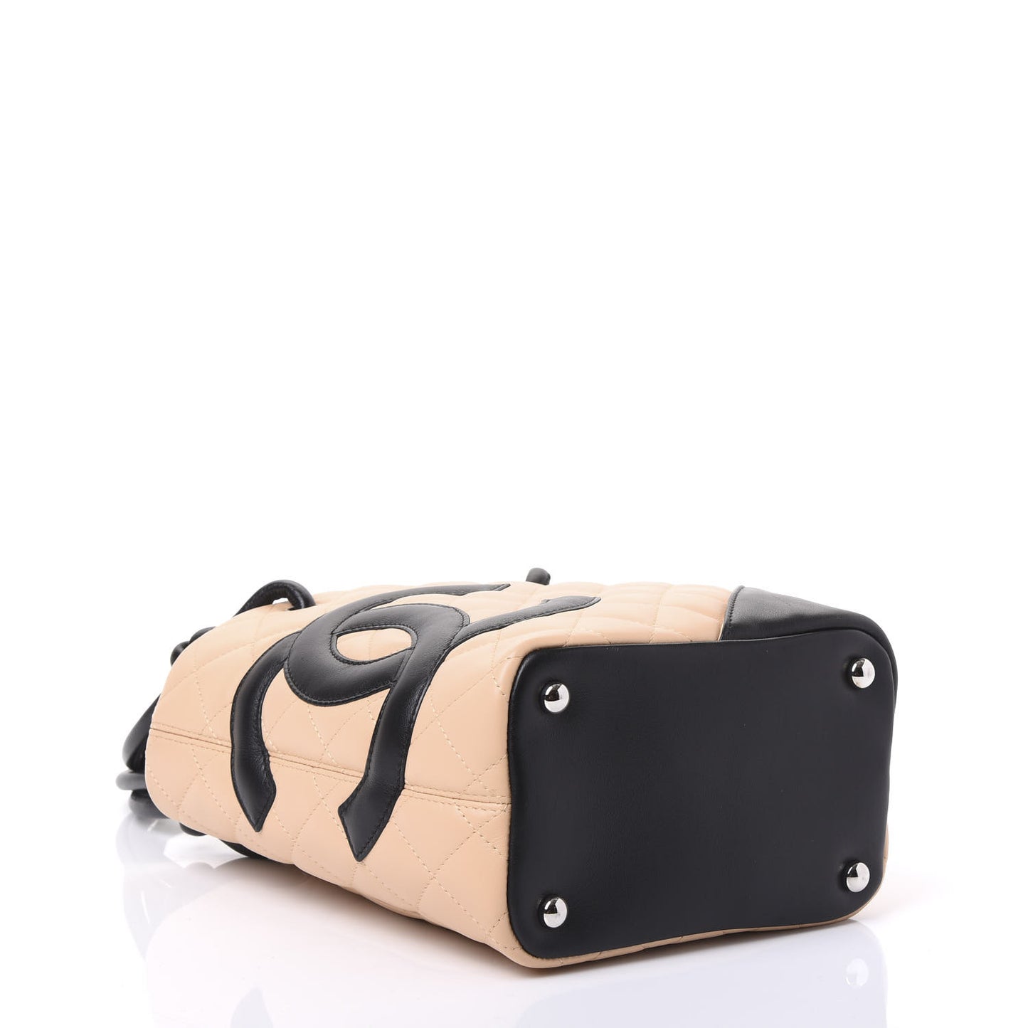 Calfskin Quilted Small Cambon Tote Beige Black
