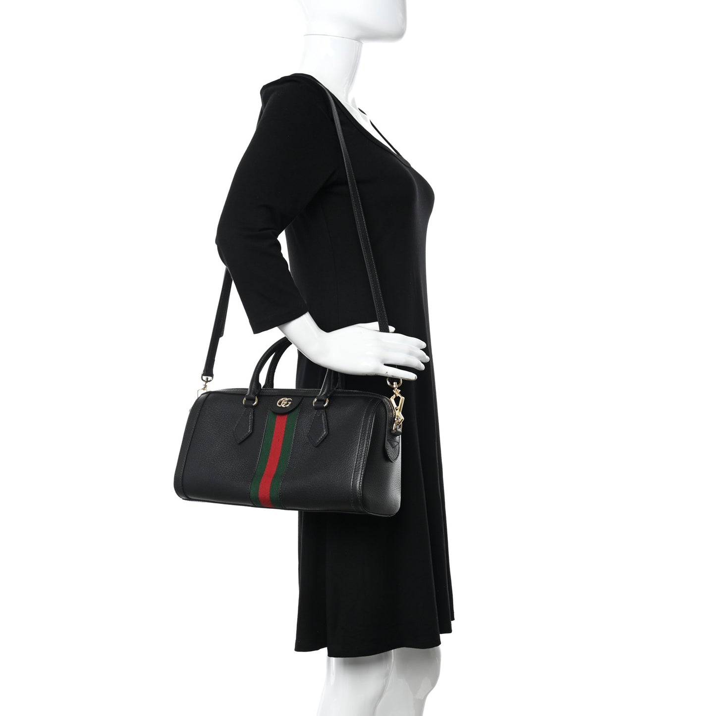 Textured Dollar Calfskin Web Medium Ophidia Boston Black