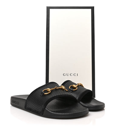 Gucci Suede Perforated Horsebit Slide Sandals 37 Black 7 of 7