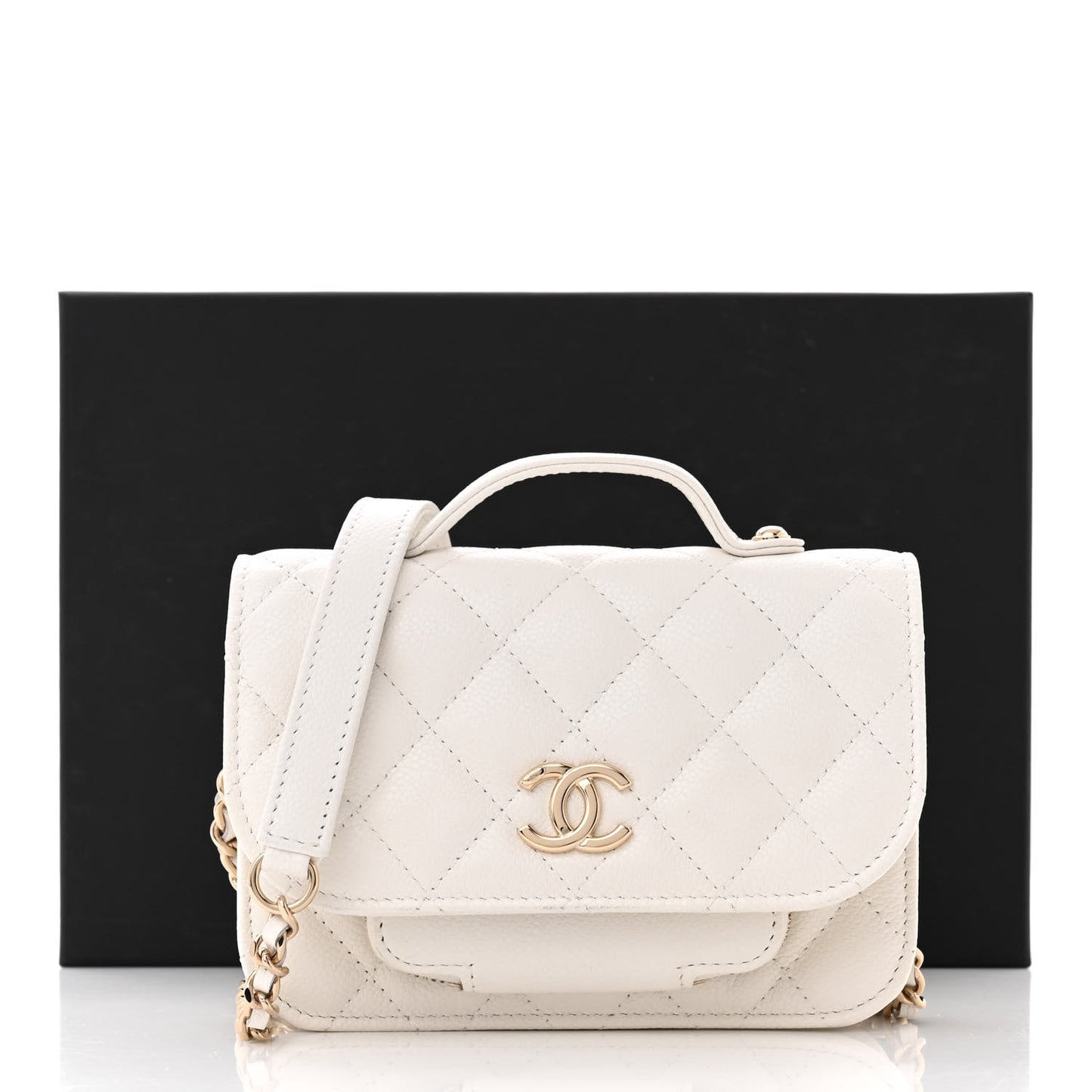 Caviar Quilted Mini Business Affinity Flap White