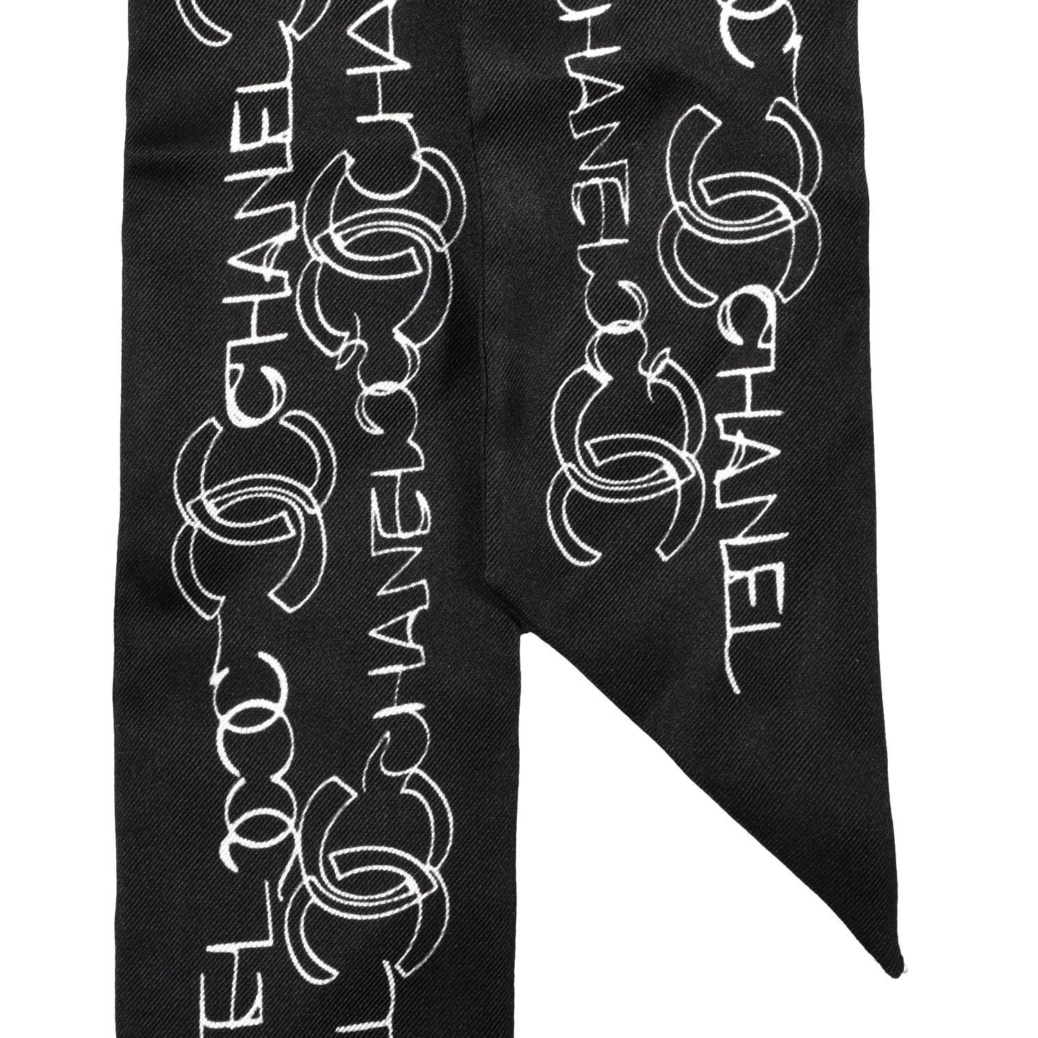 Chanel Silk Slim Bandeau Scarf Black White 2 of 4