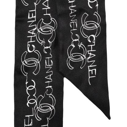 Chanel Silk Slim Bandeau Scarf Black White 2 of 4