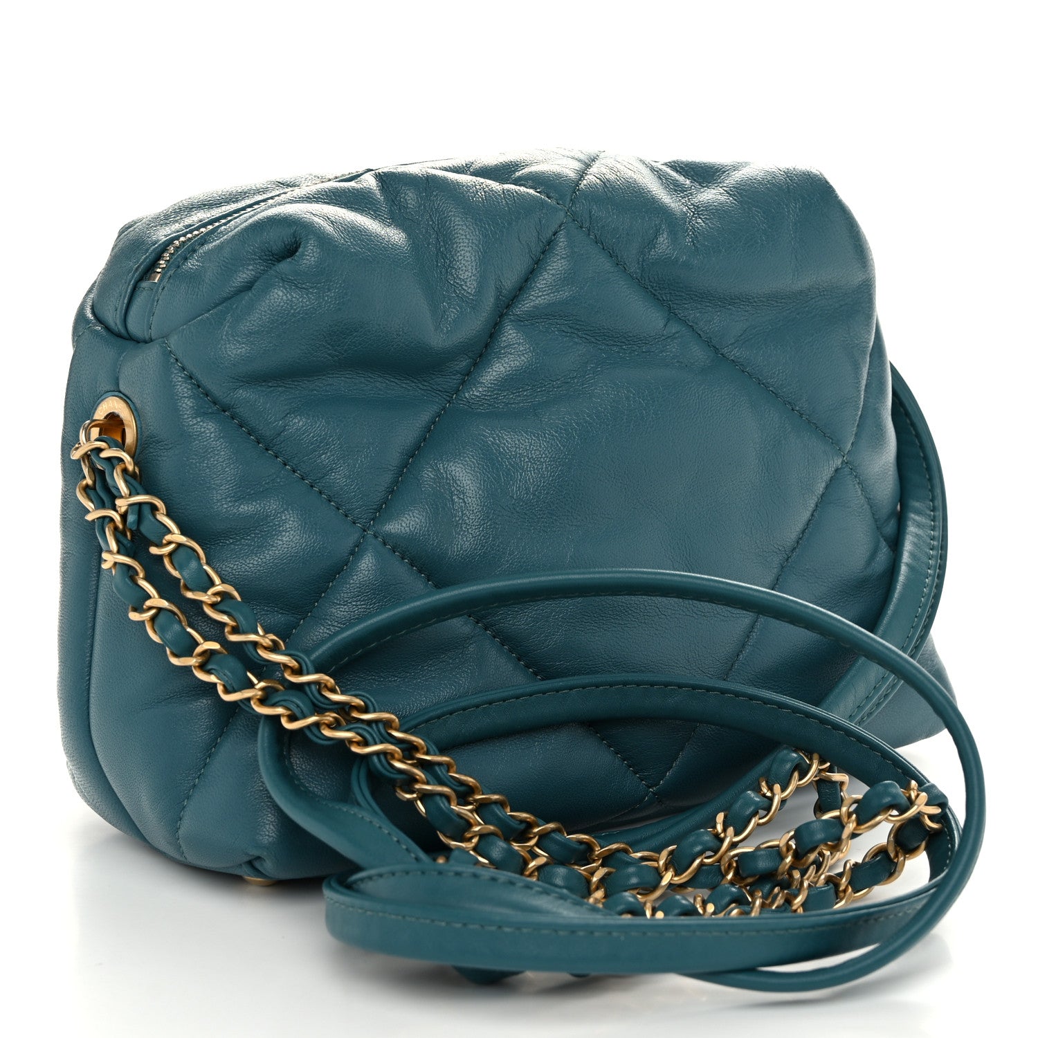 Chanel Lambskin Quilted Small Bowling Bag Turquoise 2 of 9