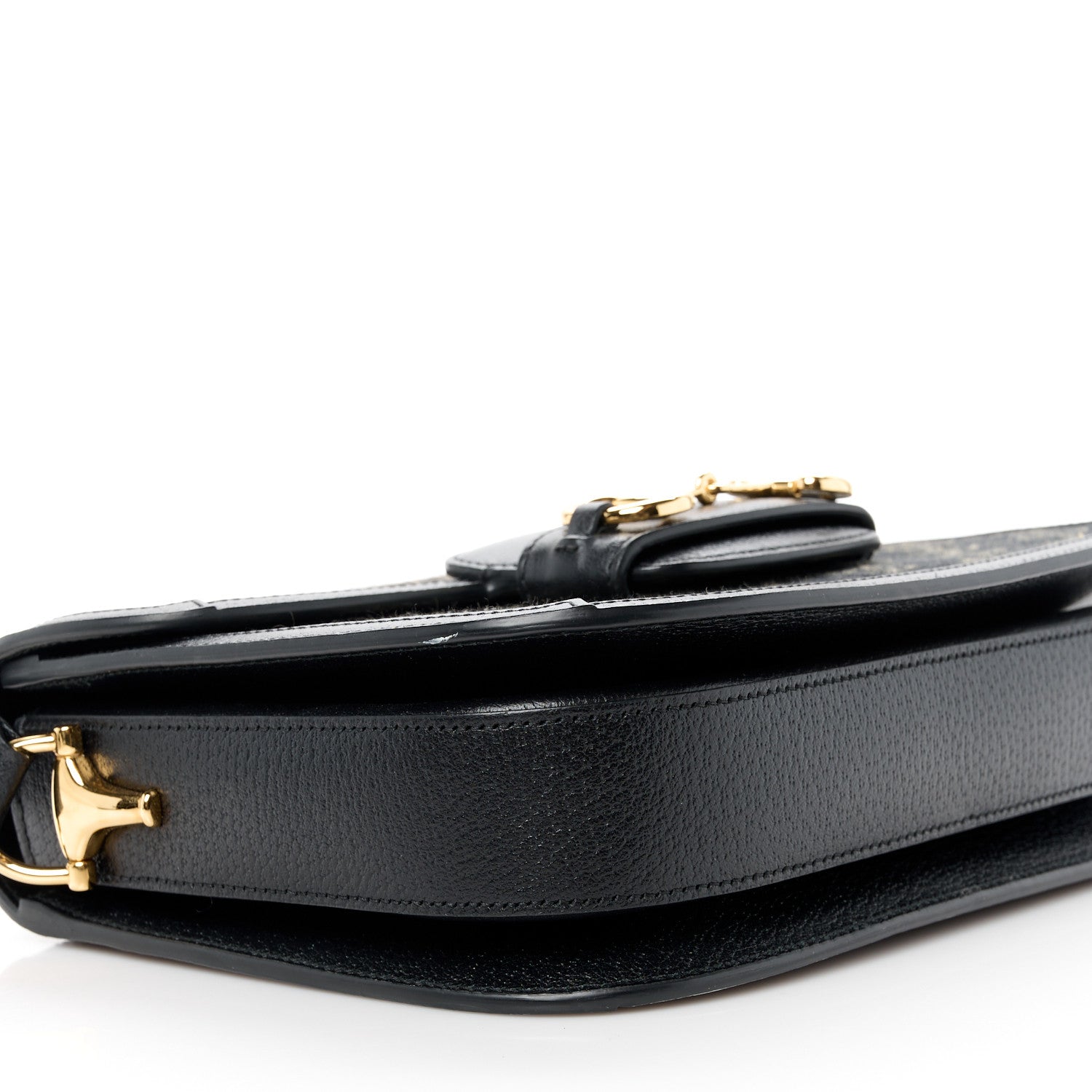 Gucci Jacquard Black Denim GG Monogram Textured Dollar Calfskin Horsebit 1955 Shoulder Bag Black Ivory 10 of 12