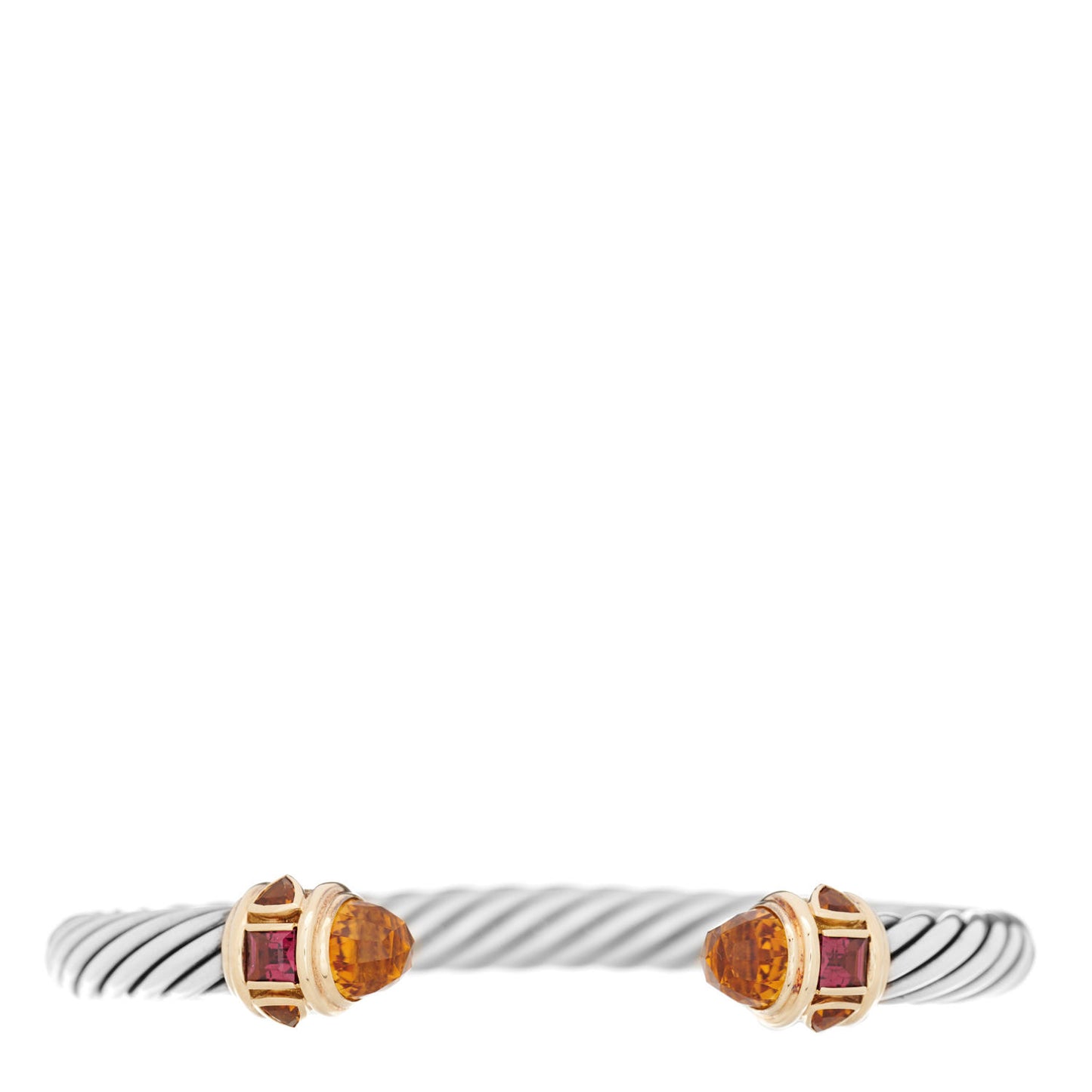 Sterling Silver 14K Yellow Gold Citrine Pink Tourmaline 7mm Cable Bracelet