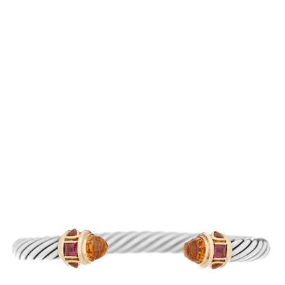 David Yurman Sterling Silver 14K Yellow Gold Citrine Pink Tourmaline 7mm Cable Bracelet 2 of 6