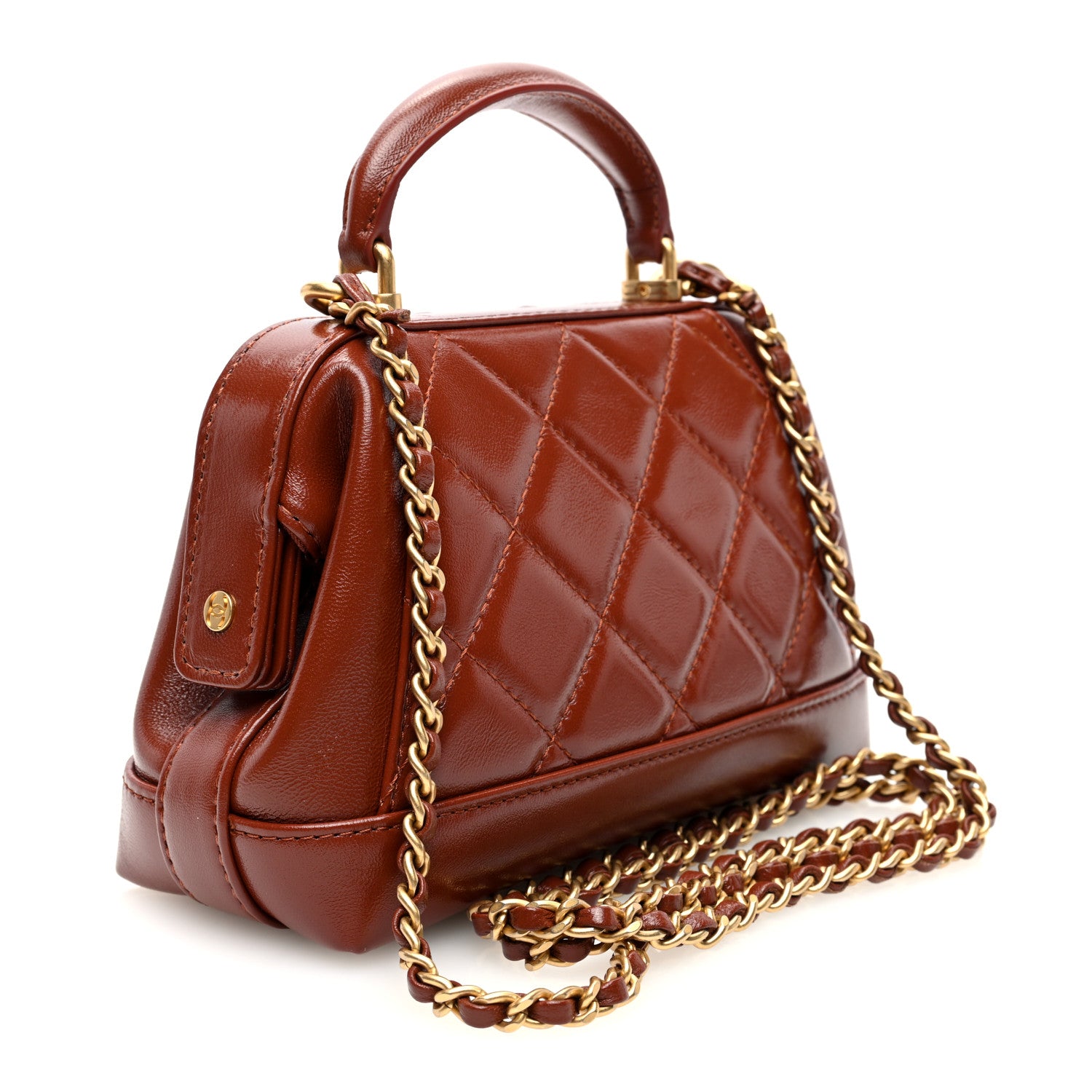 Chanel Shiny Lambskin Quilted Mini Cocodoc Top Handle Bag Brown 3 of 10