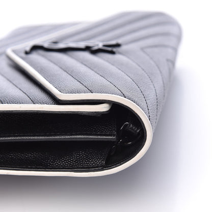 Saint Laurent Grain De Poudre Matelasse Chevron Monogram Chain Wallet Black White 11 of 16