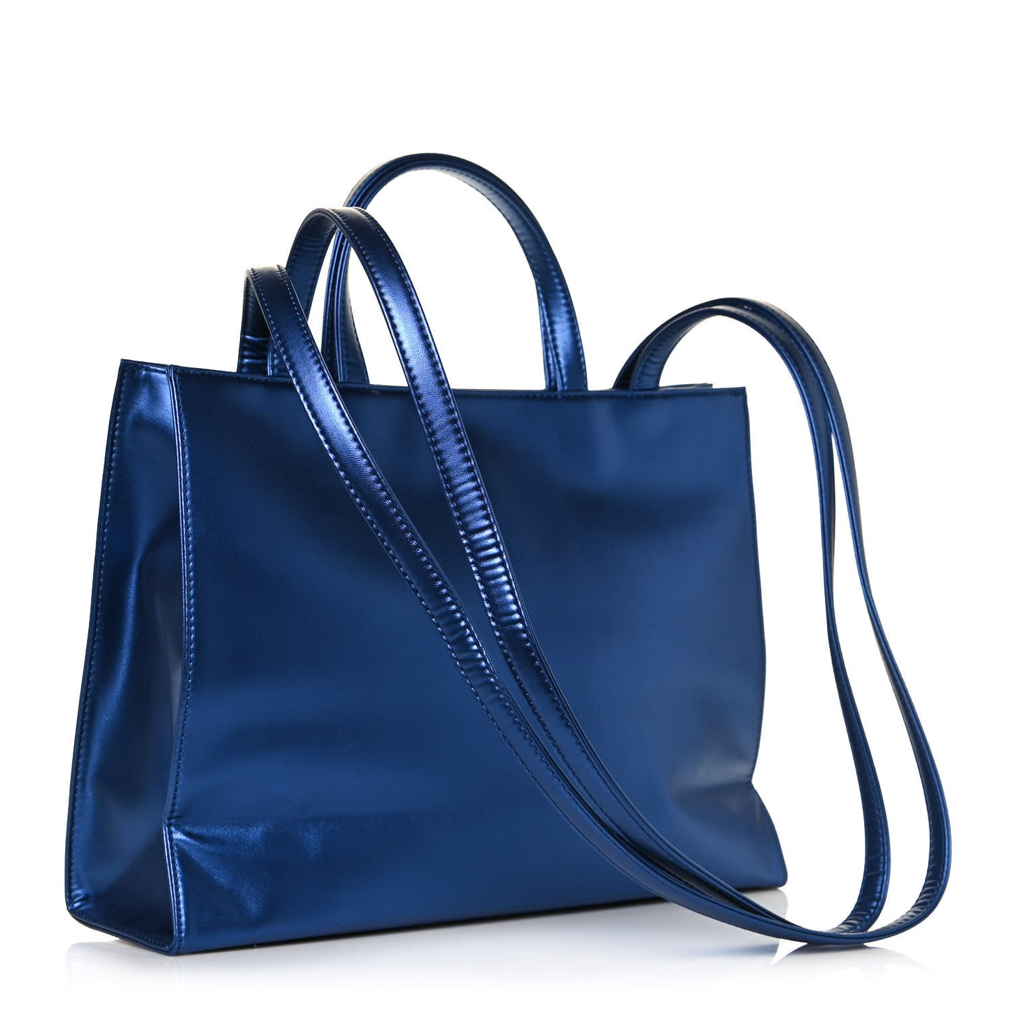 Metallic Vegan Leather Medium Shopping Bag Cobalt