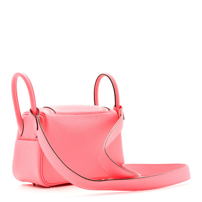 Hermes Taurillon Clemence Mini Lindy 20 Rose Azalee 3 of 10