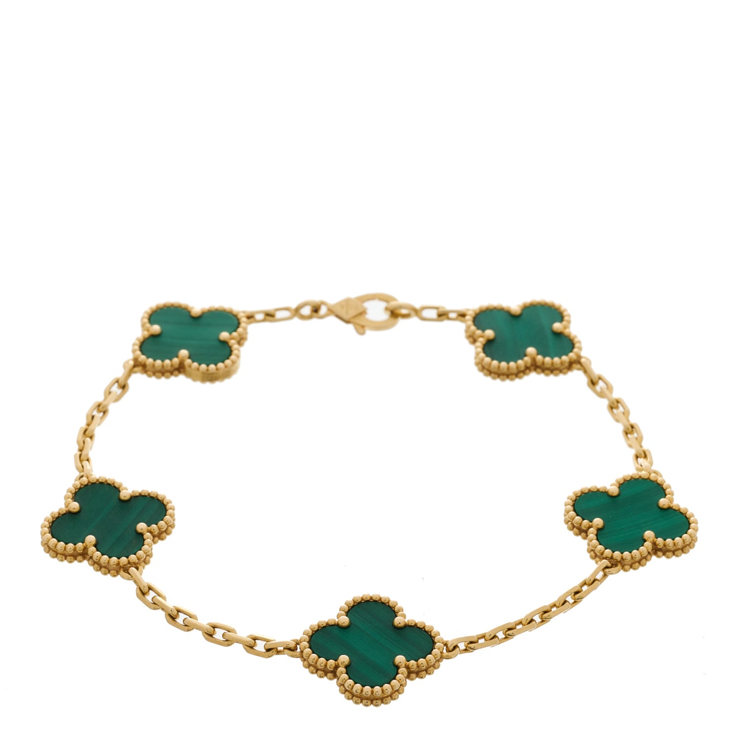 Van Cleef & Arpels 18K Yellow Gold Malachite 5 Motifs Vintage Alhambra Bracelet 1 of 5