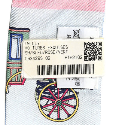 Hermes Silk Les Voitures Exquises Twilly Bleu Rose Vert 4 of 4