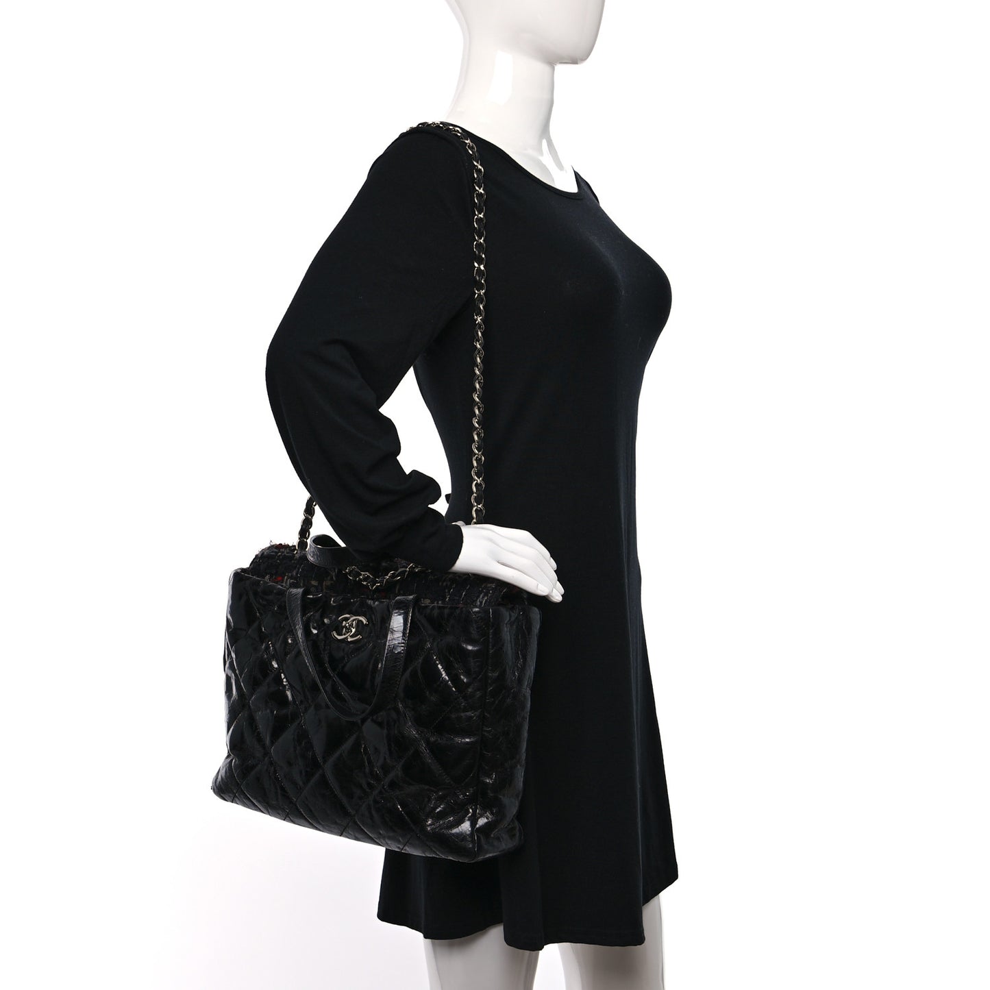 Glazed Calfskin Quilted Tweed Portobello Tote Black Multicolor