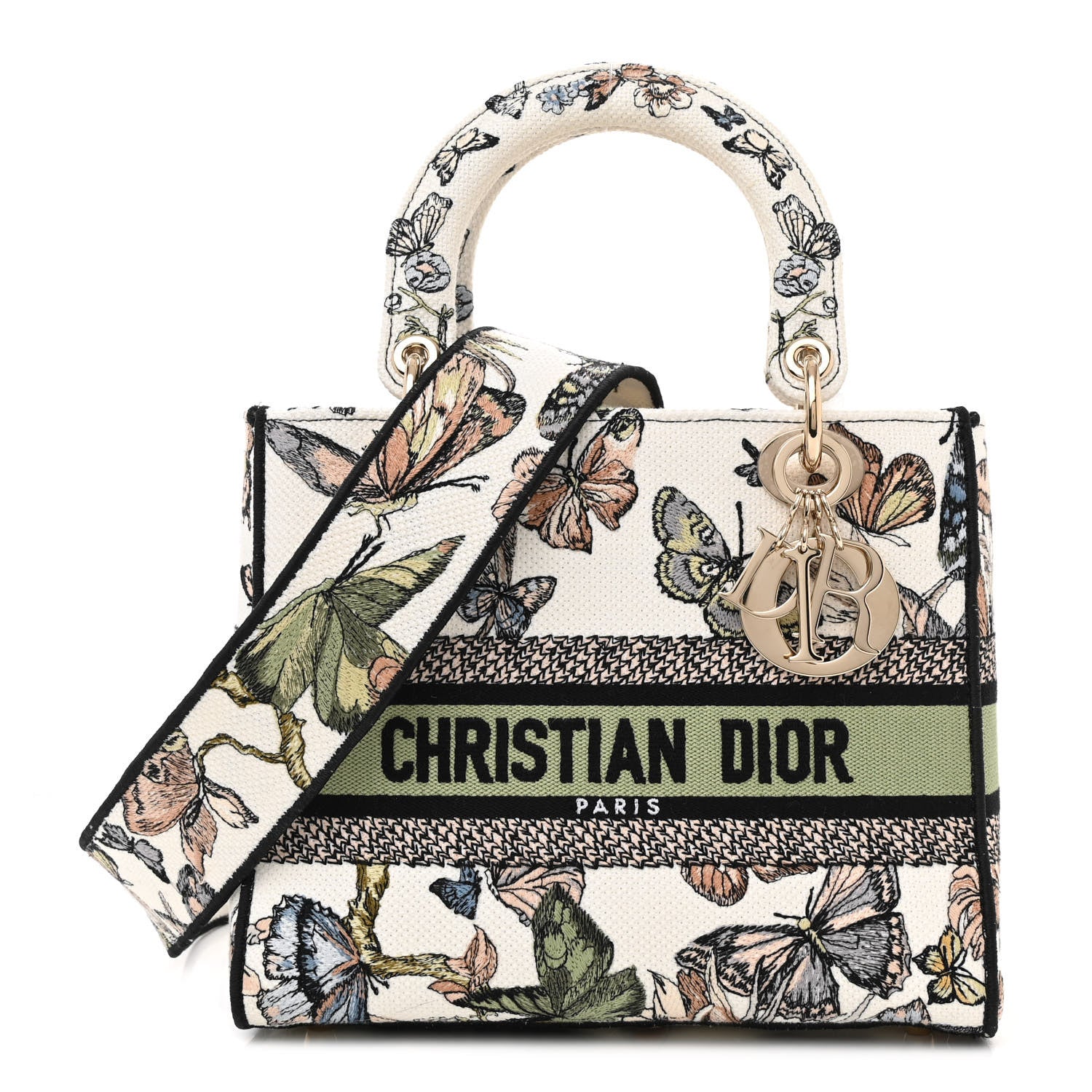 Christian Dior Canvas Toile de Jouy Mexico Embroidered Medium Lady D-Lite White Multicolor 1 of 13