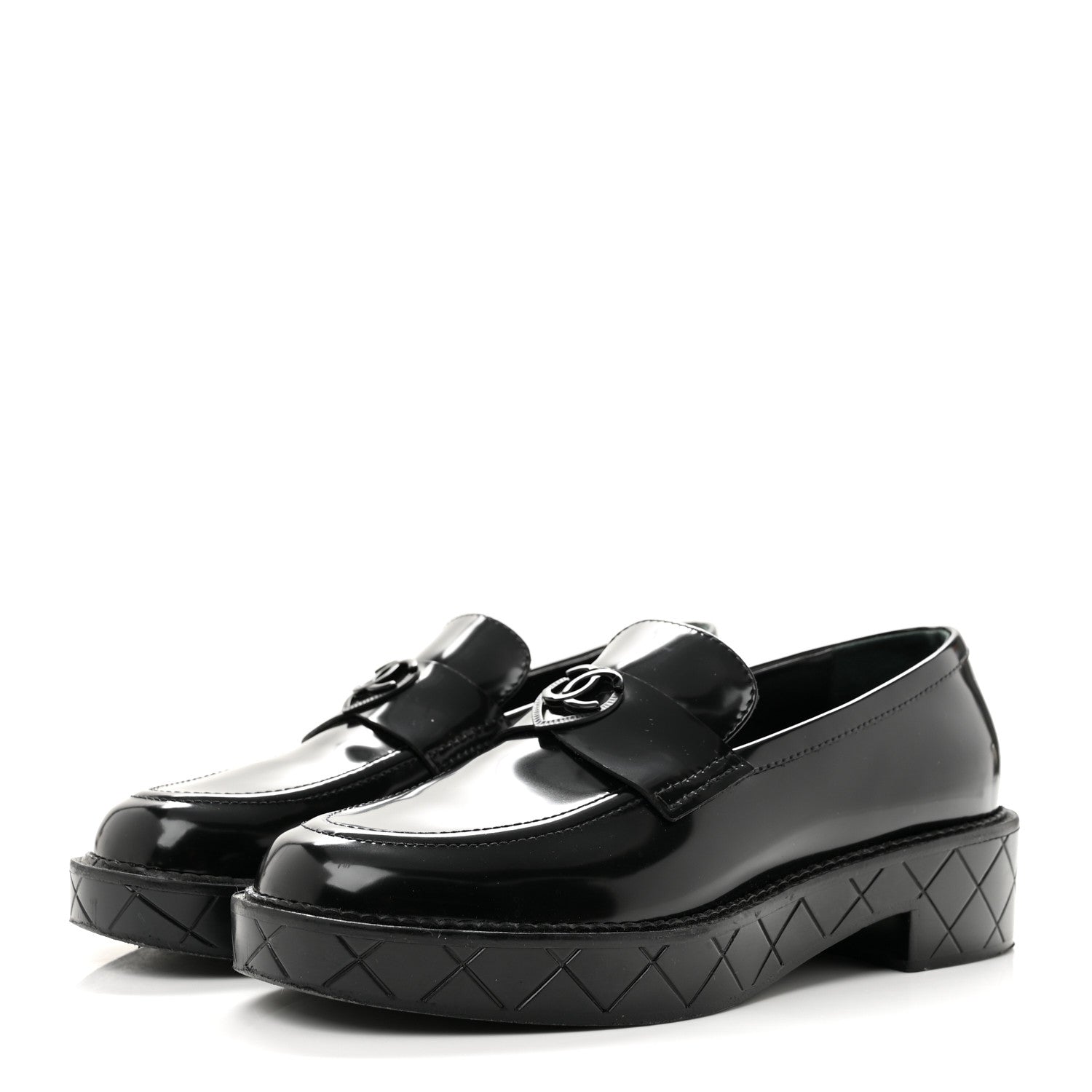 Chanel Shiny Calfskin Quilted CC Mocassin Loafers 39 Black 4 of 11