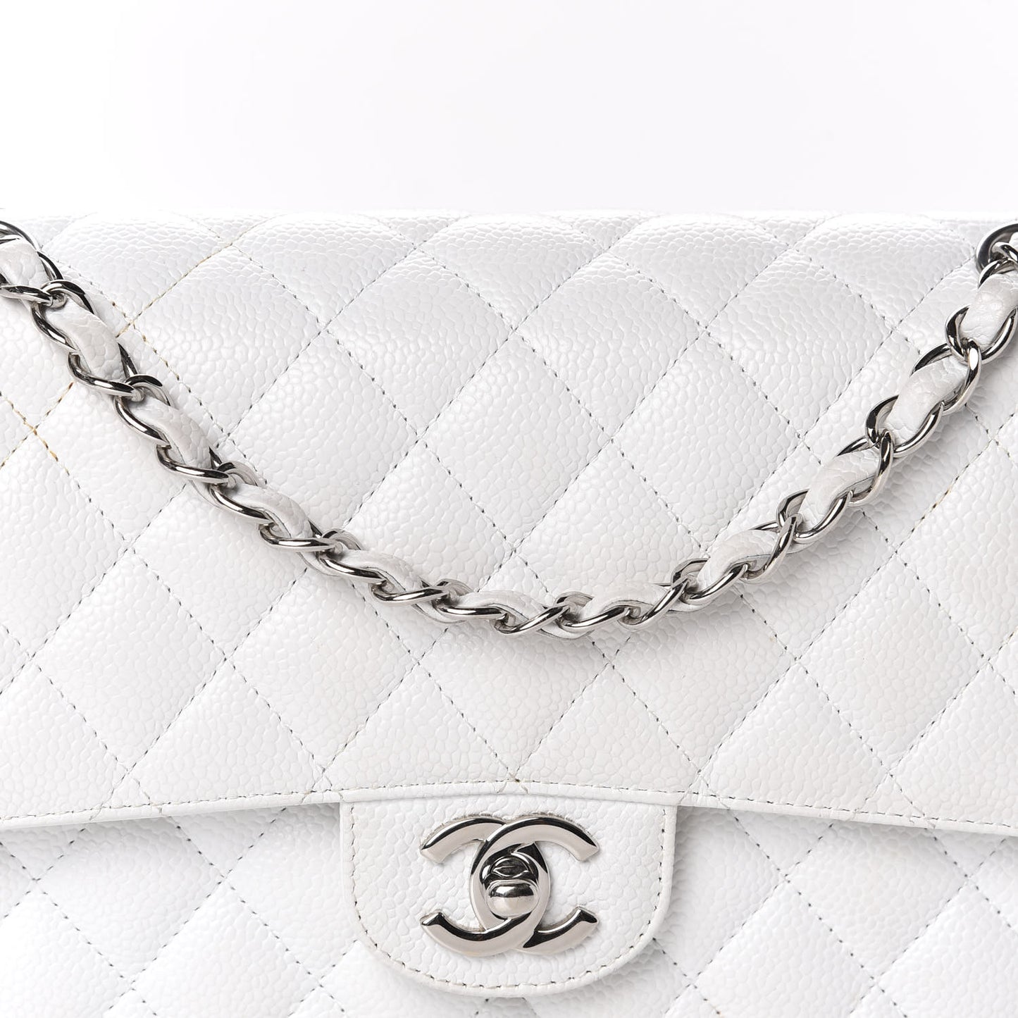 Caviar Quilted Medium Double Flap White