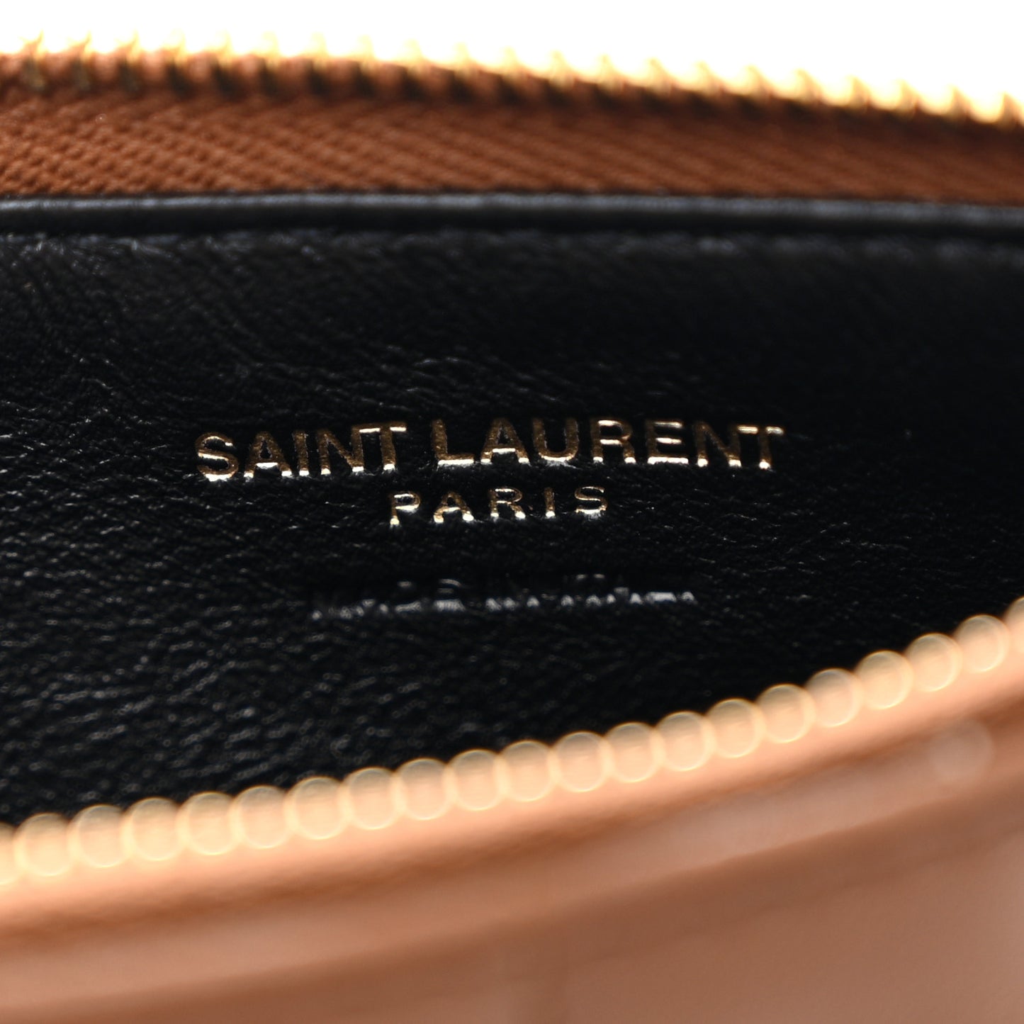Lambskin Matelasse Cassandre Carre Fragments Zippered Card Case Naturel Dark