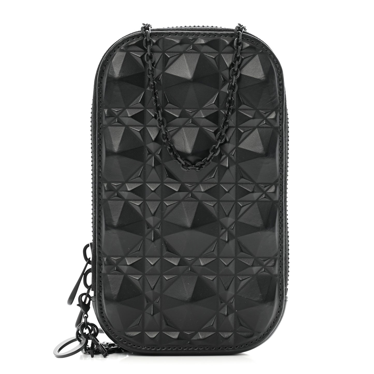 Calfskin Cannage Diamond Cannage Phone Holder Black