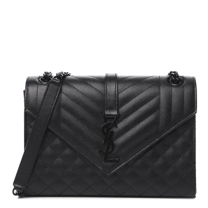 Saint Laurent Grain De Poudre Textured Mixed Matelasse Triquilt Medium Monogram Satchel Black 1 of 11
