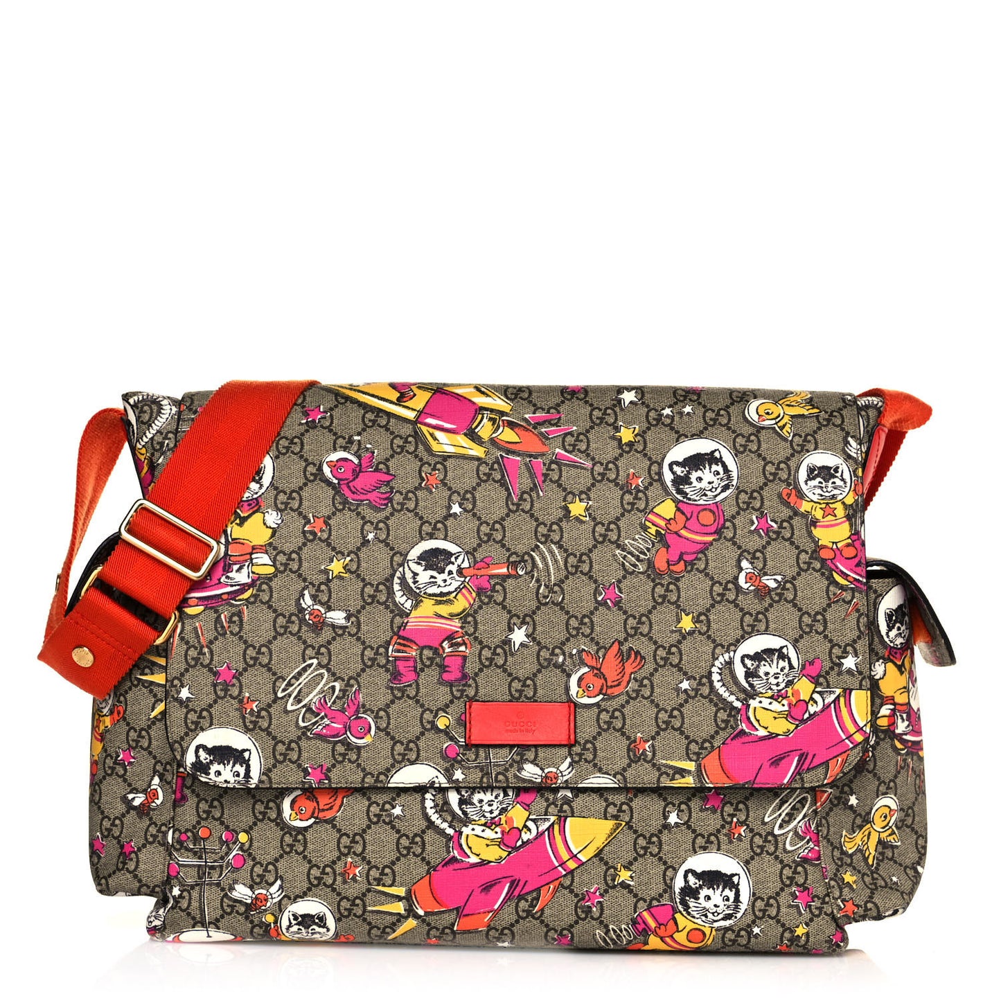 GG Supreme Monogram Space Cats Diaper Bag Orange