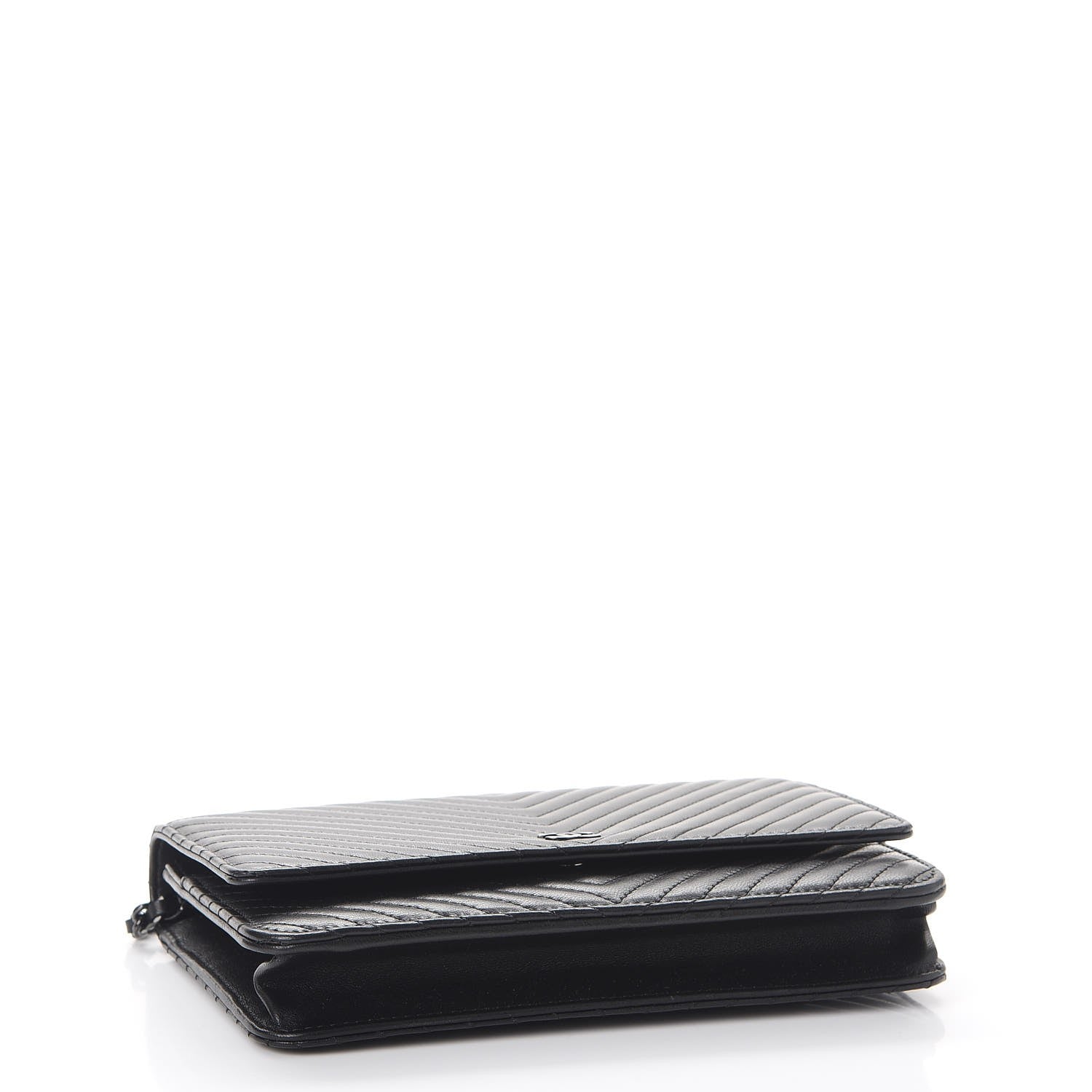 Chanel Lambskin Chevron Quilted Wallet On Chain WOC So Black 4 of 9
