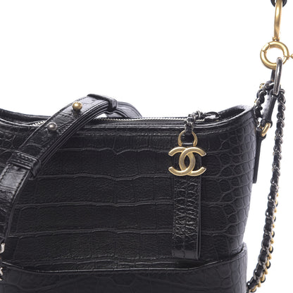 Chanel Calfskin Crocodile Embossed Small Gabrielle Cocodile Hobo Black 10 of 12