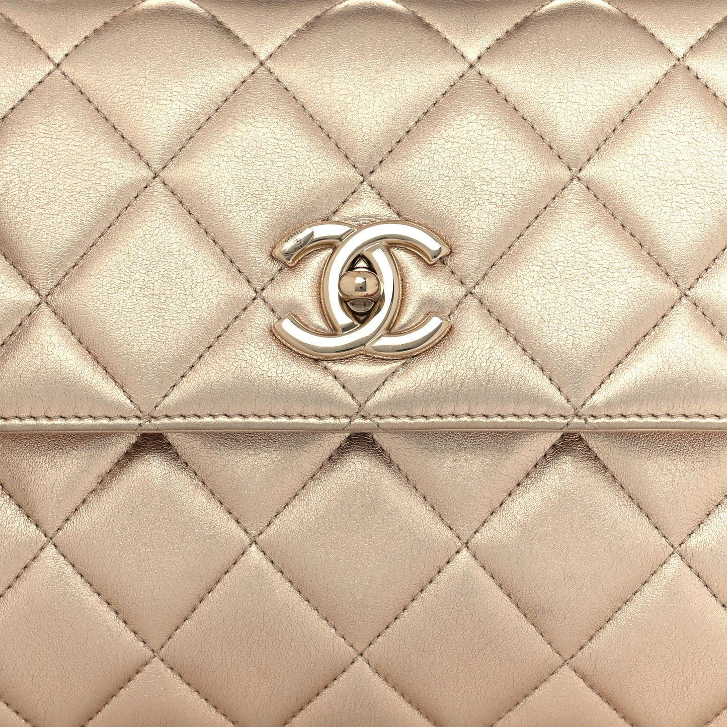 Metallic Lambskin Quilted Small Trendy CC Flap Dual Handle Bag Gold