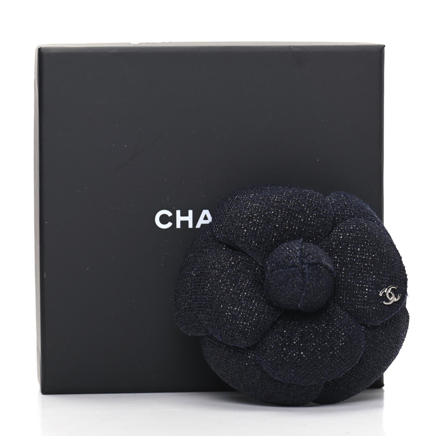 Chanel Tweed Camellia Pin Brooch Navy Blue 5 of 5