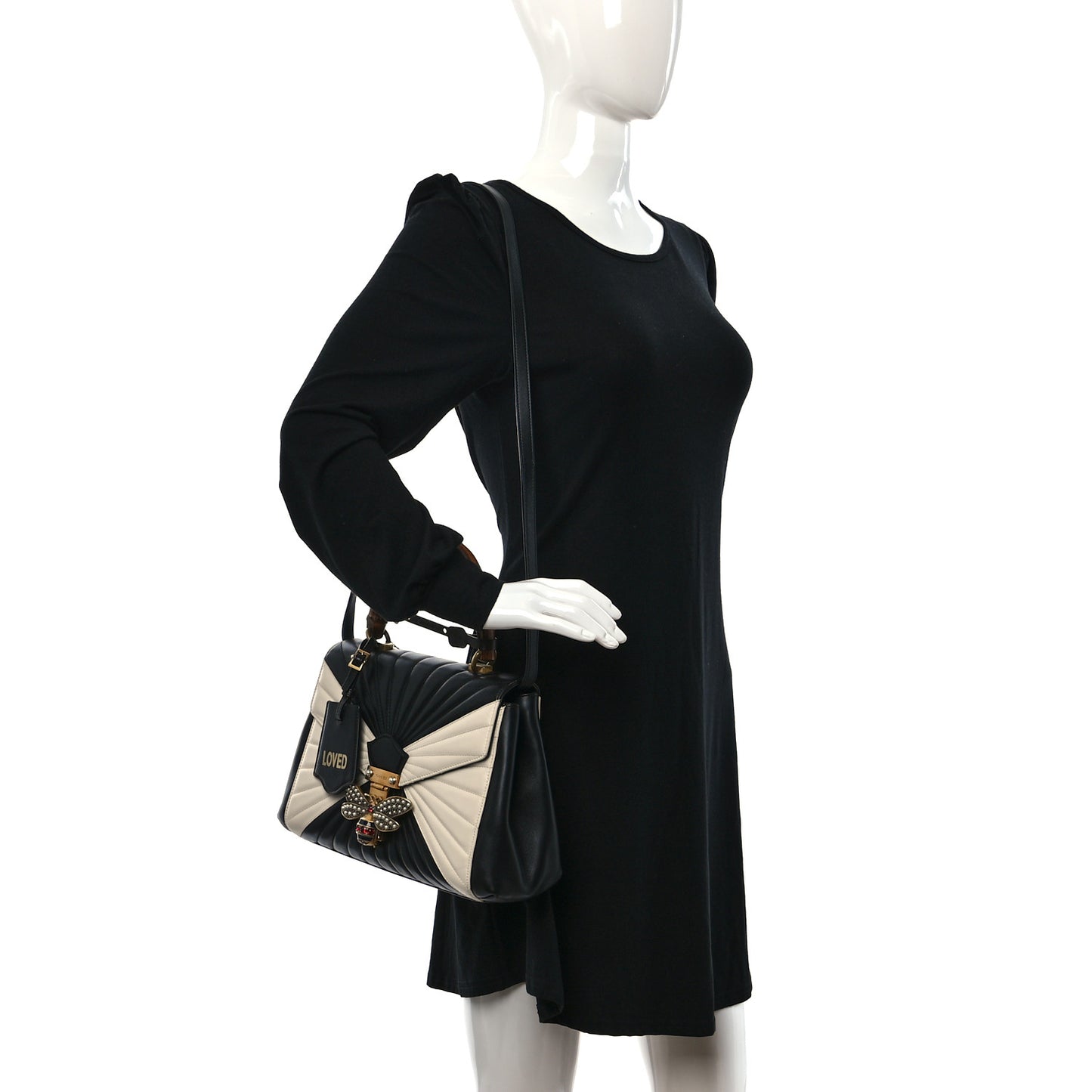 Calfskin Bamboo Trapuntata Queen Margaret Top Handle Bag Mystic White Black