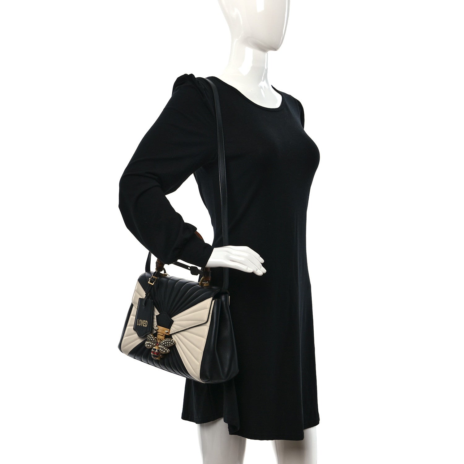 Gucci Calfskin Bamboo Trapuntata Queen Margaret Top Handle Bag Mystic White Black 2 of 9