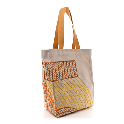 Hermes H Canvas Embroidered Poisson Natte Beach Bag Camel Jaune 3 of 10