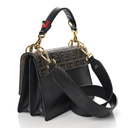 Fendi Vitello Liberty Bi-Color FF 1974 Embossed Kan I Shoulder Bag Black Maya 3 of 11